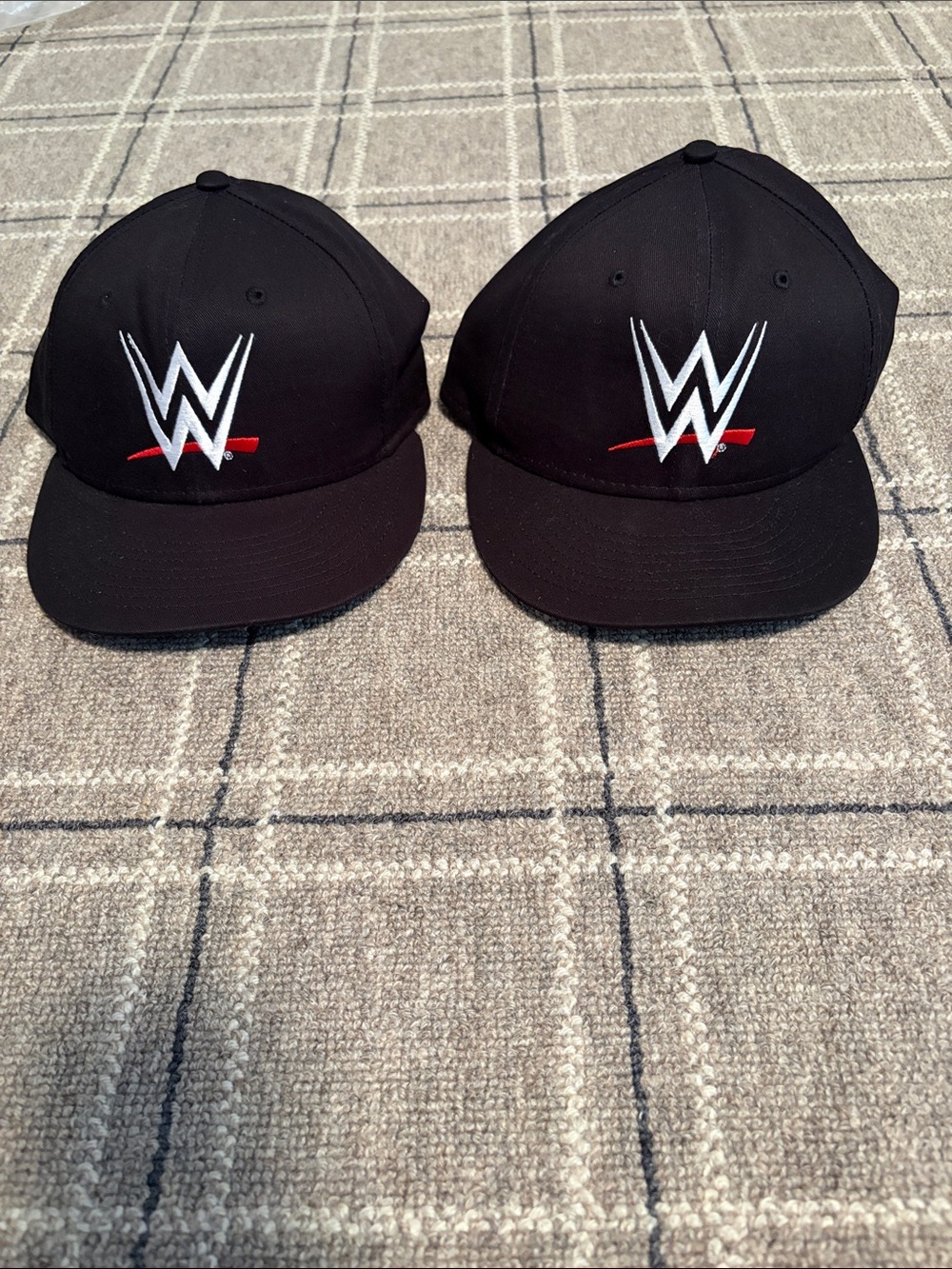 WWE Black Snapback Hat with White and Red Logo. Set of 2!